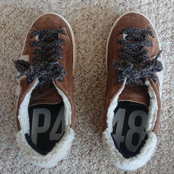 P448 John-W suede Sneakers in Slavia brown with shearling trim size 38 - Picture 2 of 12